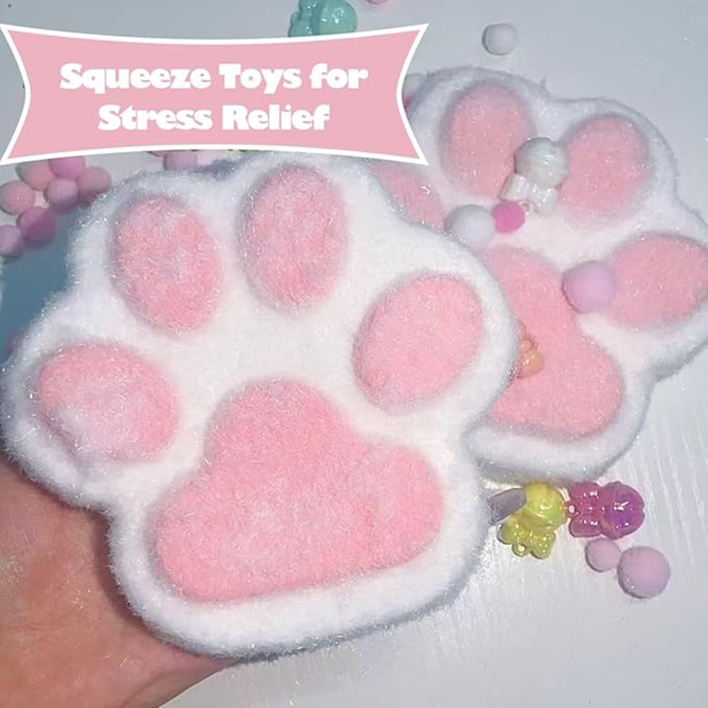 Handmade Taba Squishy Cat Paw Stress Relief Toy - Super Soft Fidget Squeeze Ball for Anxiety & Relaxation - Cute Pink Squishy Fur Toy for Kids & Adults - Perfect for Office, Home & Travel Use