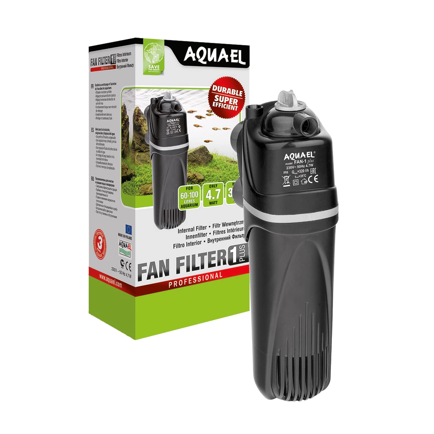 Aquael Fan Internal Filter for Aquariums - Quiet Submersible Water Filter for Fish Tanks (Up to 10 Gallons) - Perfect for Home, Office & Small Aquarium Setups