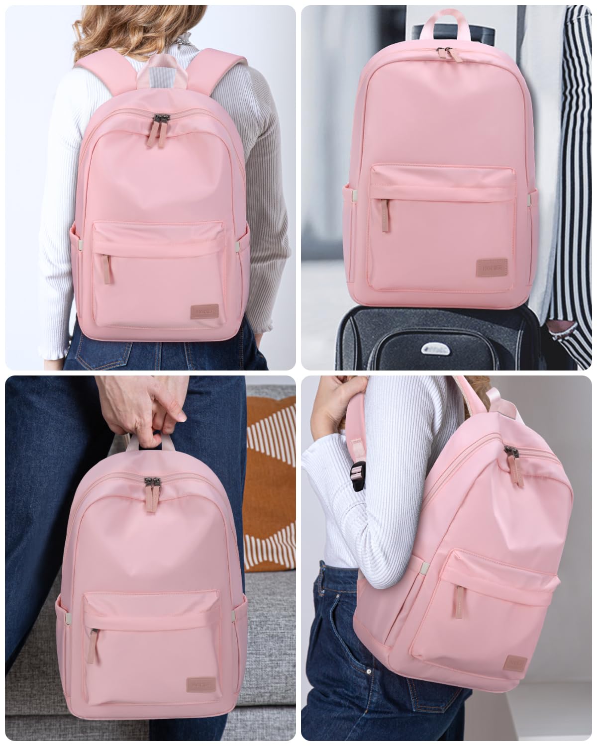 HOMIEE Lightweight Stylish Water-Resistant Laptop Backpack for Women & Men - 15.6 Inch School Backpack, College Backpack, Travel Daypack, Work Commuter Bag (Pink) - Perfect for Office, Campus & Weekend Getaways