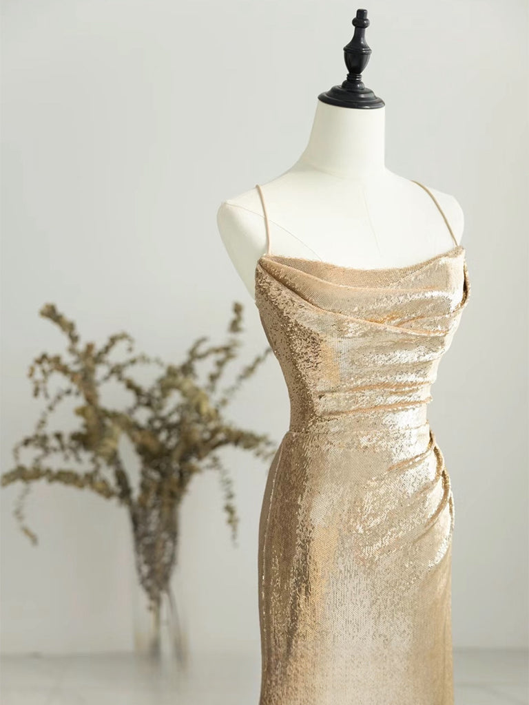 Champagne Backless Sequin Long Prom Dress for Women - Elegant Evening Gown for Formal Events, Parties & Special Occasions