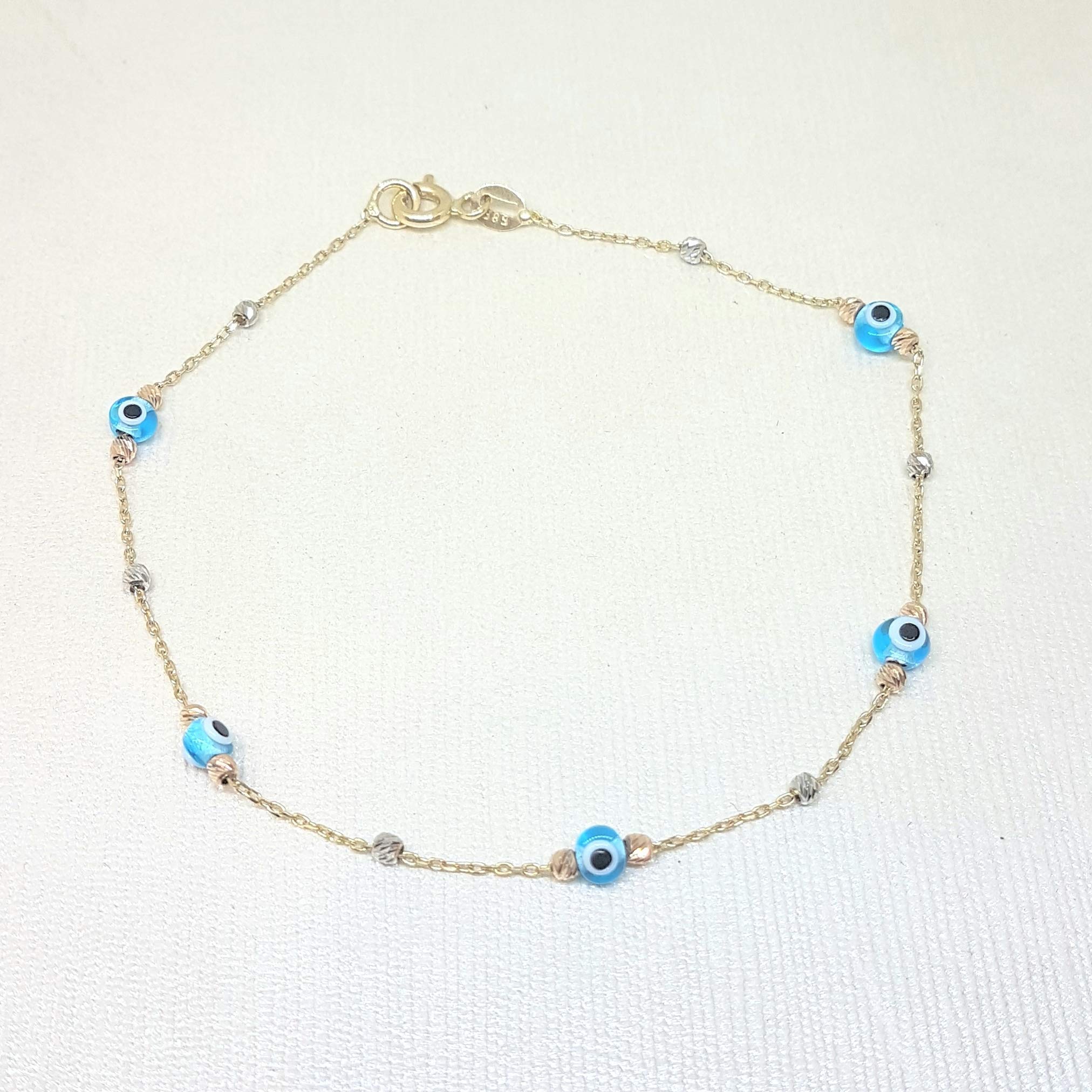 14K Solid Gold Evil Eye Bracelet for Women - Lucky Blue Beaded Nazar Protection Jewelry for Good Luck & Positive Energy | Perfect Gift for Birthday, Anniversary & Everyday Wear