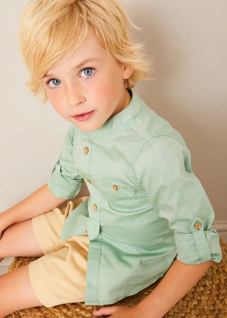 Stylish Green Linen Shorts for Boys - Trendy Summer Outfit for Casual Wear & Outdoor Activities