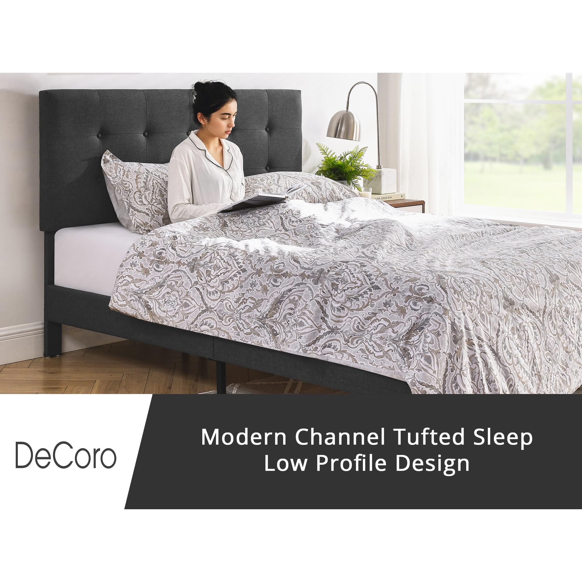 Cambridge Upholstered Wooden Platform Bed Frame - King Size Dark Grey - Modern Bedroom Furniture for Master Bedroom & Guest Room