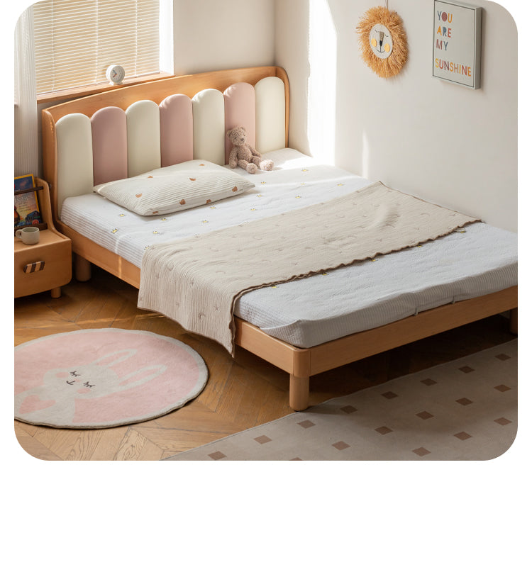Solid Beech Wood Soft Single Kids Bed - Durable & Safe Children's Bedroom Furniture for Toddlers & Teens - Perfect for Bedrooms, Daycare, and Guest Rooms
