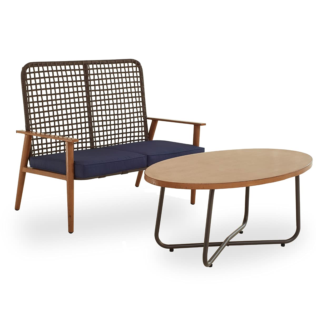 PatioFestival 2-Piece Outdoor Loveseat Set with Coffee Table - Wood Grain Finish Bistro Furniture for Lawn, Porch, Garden & Poolside - Perfect for Relaxing & Entertaining (Large, Blue)