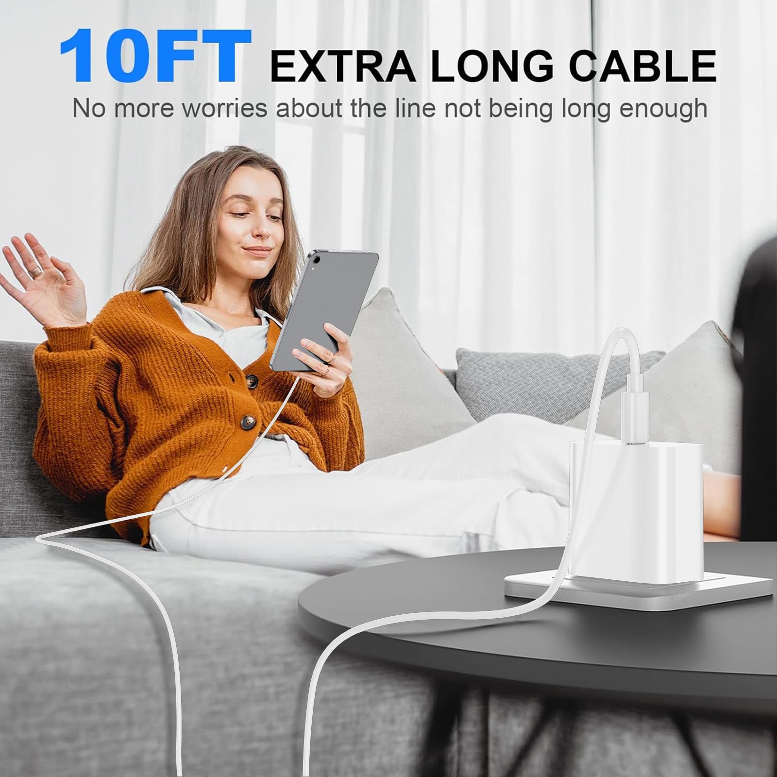 20W USB C Fast Charger 2-Pack with 10FT Long Cable - Compatible with iPad 10th/11th Gen, iPad Pro 12.9/11 inch, iPad Air 13/11 inch, iPad Mini - Perfect for Home, Office & Travel Charging Needs