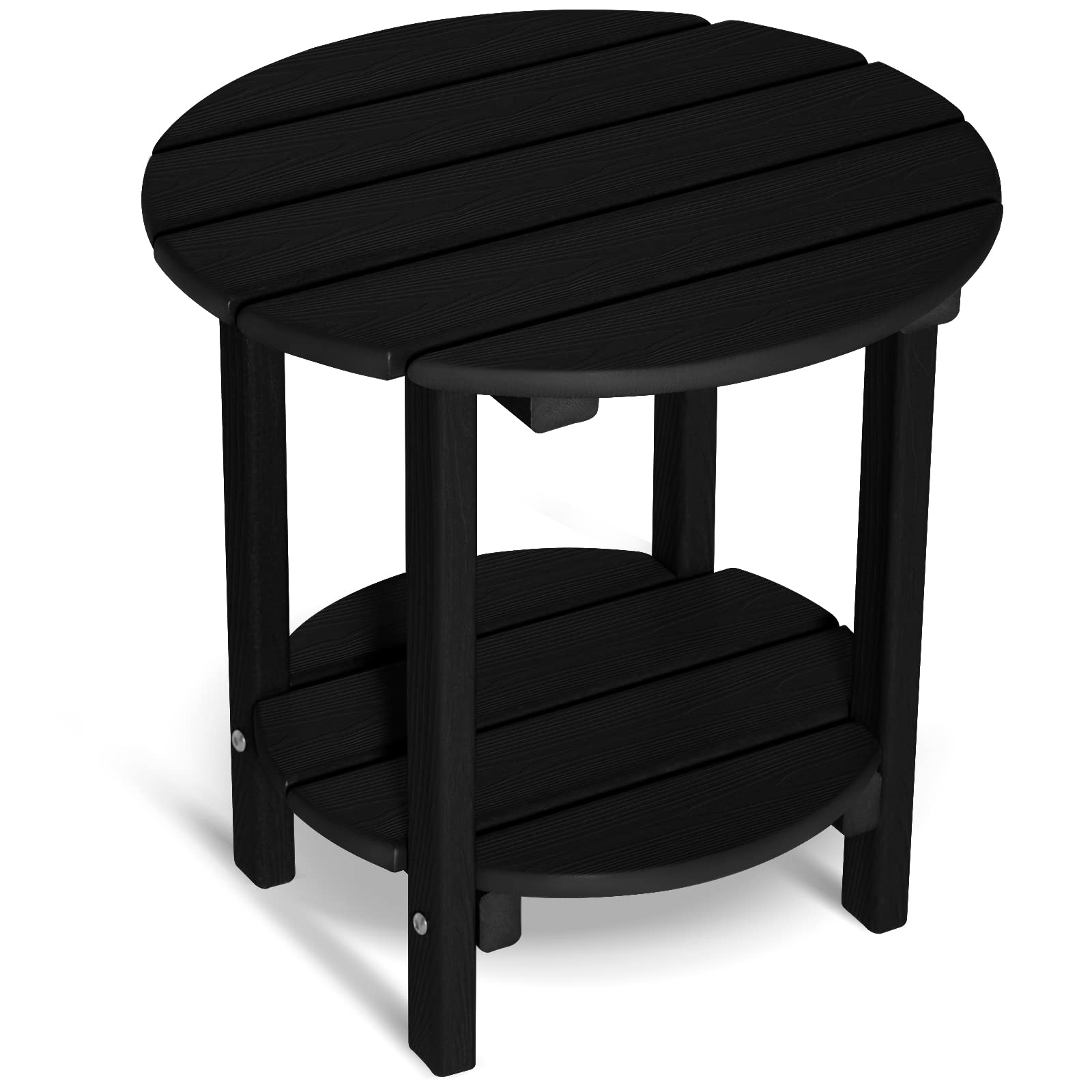 2-Tier Round Outdoor Side Table with Wood-Like Grain - 17.7