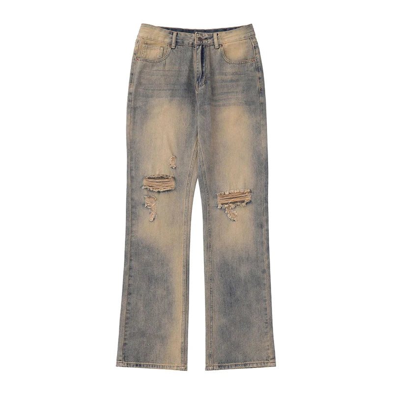 American Style Men's Printed Straight Wide Leg Jeans | High Street Fashion Gradient Color Denim Pants | Casual Wear, Street Style & Everyday Outfits