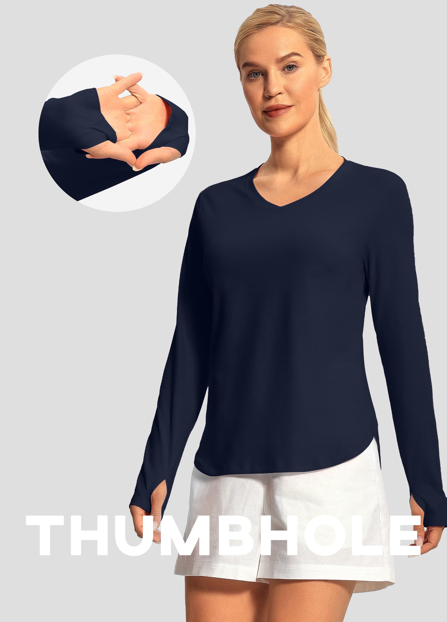 Hiverlay Women's Long Sleeve Workout Shirts - V Neck Athletic Tops with Thumbholes for Running, Yoga & Gym | Moisture Wicking Loose Fit Activewear for Training & Outdoor Sports