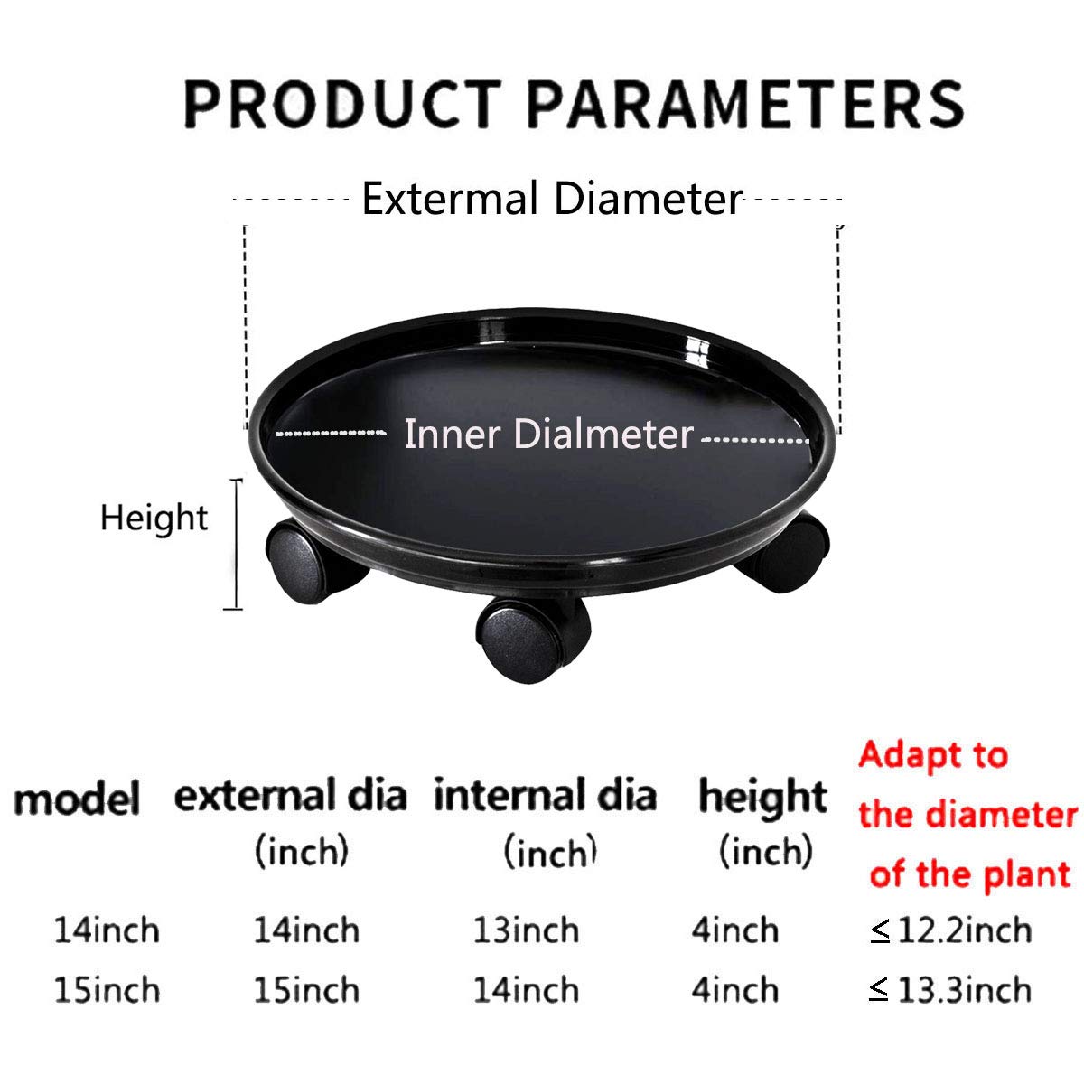 14 Inch Heavy Duty Black Plant Caddy with Wheels - Round Rolling Plant Stand for Flower Pots, Garden Dolly Trolley - Perfect for Indoor/Outdoor Use on Patio, Deck or Greenhouse (1 Piece)