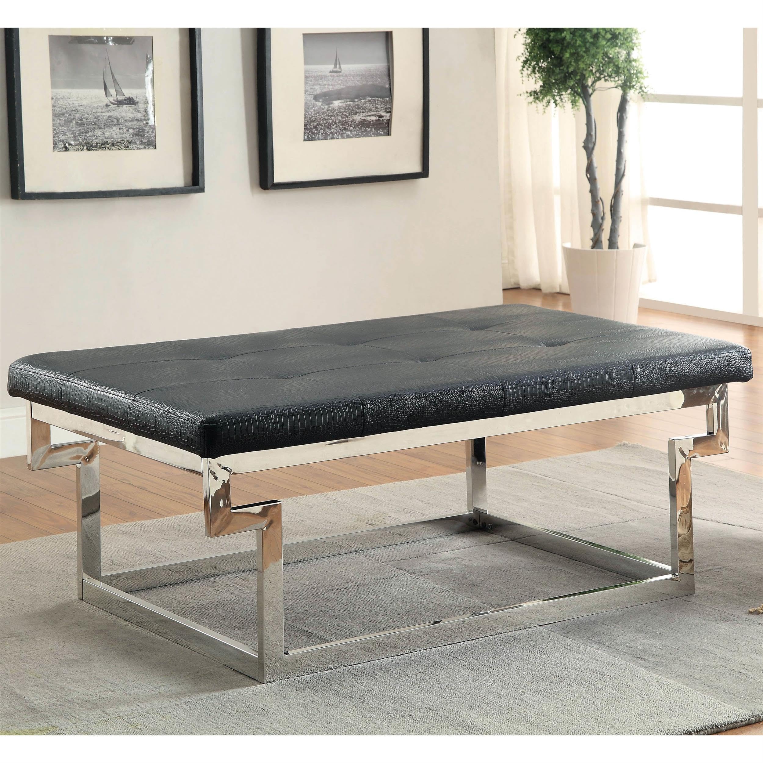 Furniture of America Jaxi Contemporary Black Faux Leather Tufted Bench - Stylish Entryway, Bedroom or Living Room Seating Solution