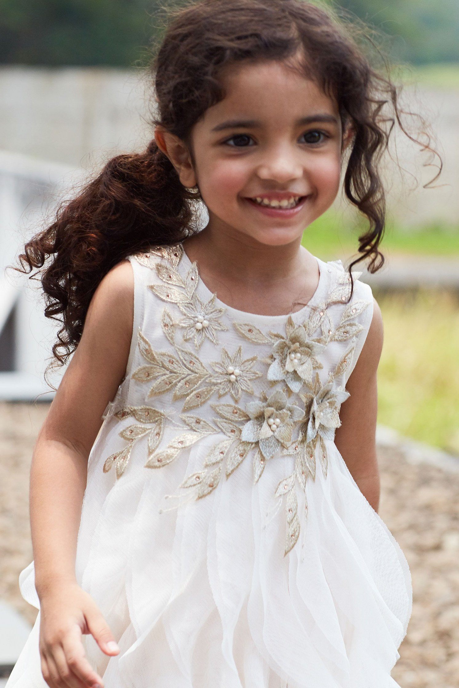 Sophie 3D Floral Tulle Dress for Girls - Elegant Party Gown for Weddings, Birthday Celebrations & Special Occasions