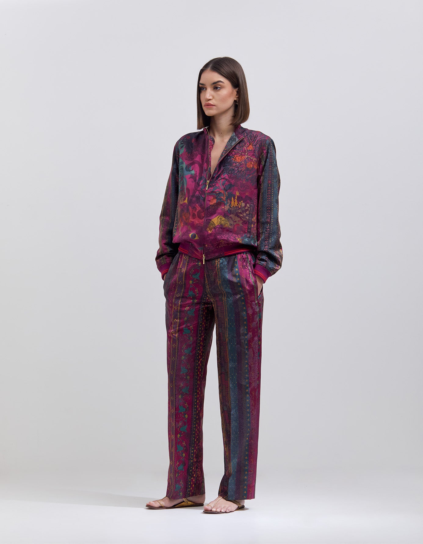 Luxury Azaad Silk Damask Trousers for Women - Elegant Purple Palazzo Pants - Perfect for Evening Parties, Weddings & Special Occasions