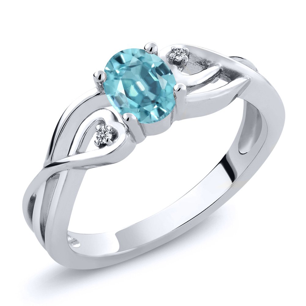 0.76 Ct Oval Blue Zircon & White Lab-Grown Diamond 925 Sterling Silver Ring for Women | Elegant Wedding, Engagement & Anniversary Jewelry Gift
