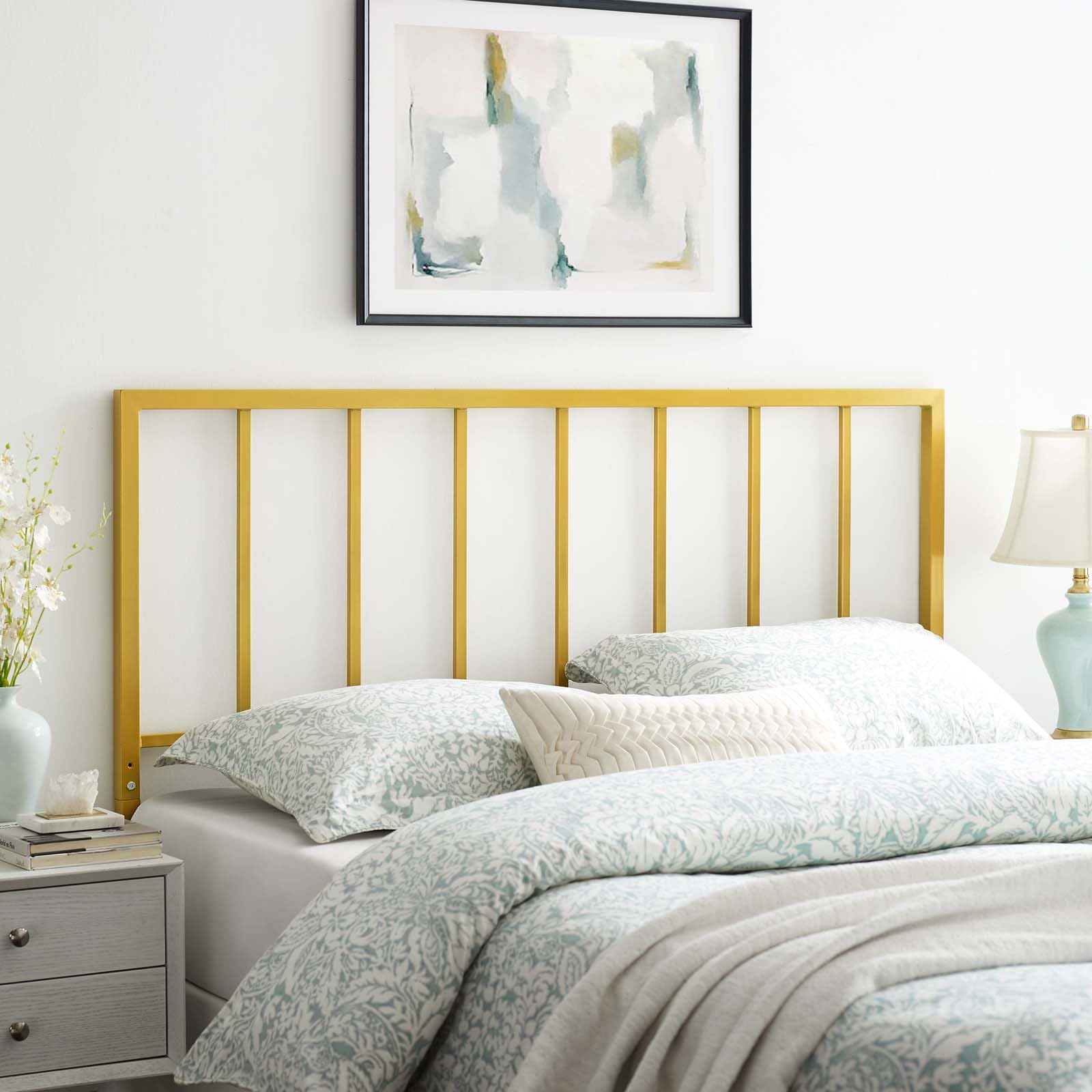 Modway Tatum Modern Farmhouse Metal Queen Headboard in Gold - Elegant Bedroom Decor for Farmhouse & Contemporary Style Homes
