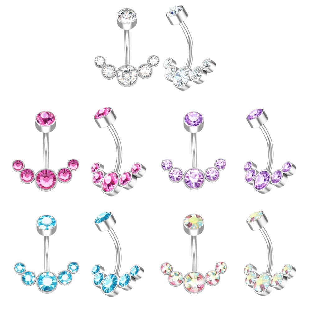 Czech Diamond Navel Ring - Premium 316L Surgical Steel Belly Button Ring | WH6012 for Body Piercing Jewelry & Belly Dance Accessories