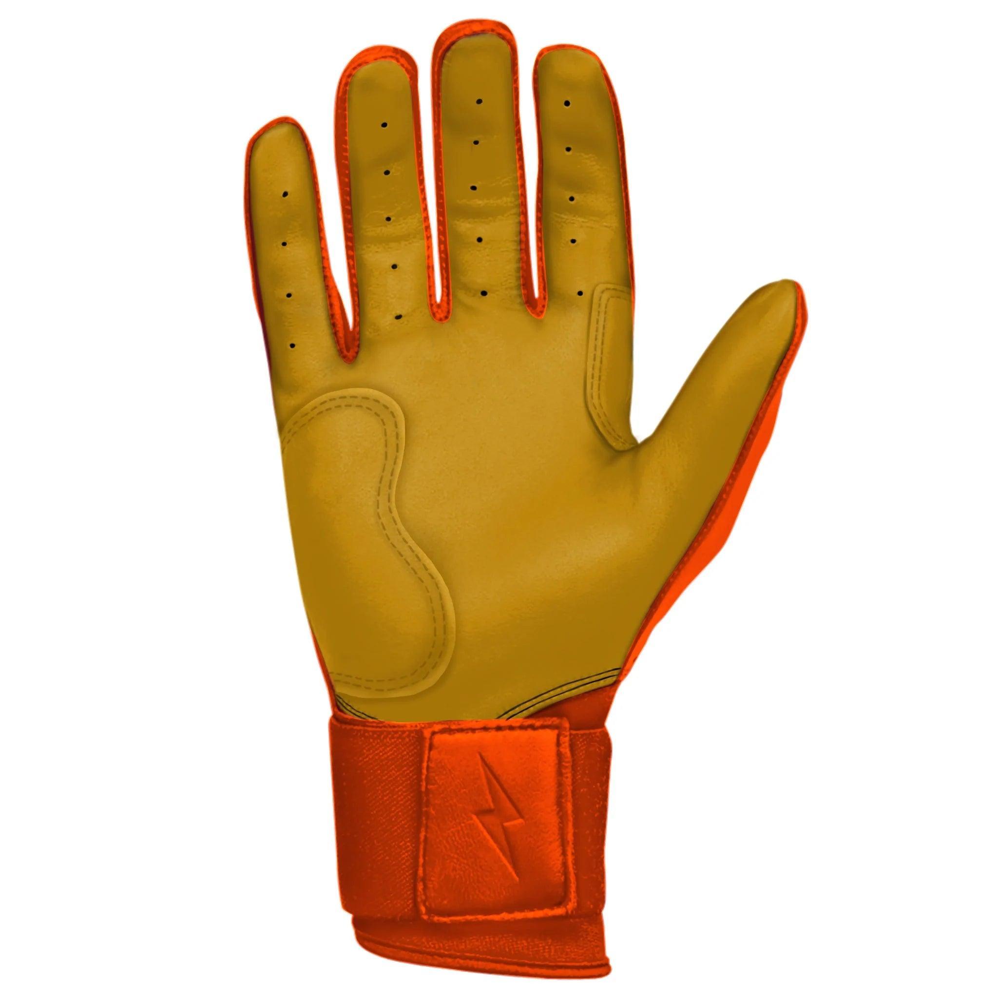 Bruce Bolt PREMIUM PRO Long Cuff Batting Gloves - Orange | High-Performance Baseball & Softball Gloves for Hitting & Training | Perfect for Games, Practice & Batting Cages