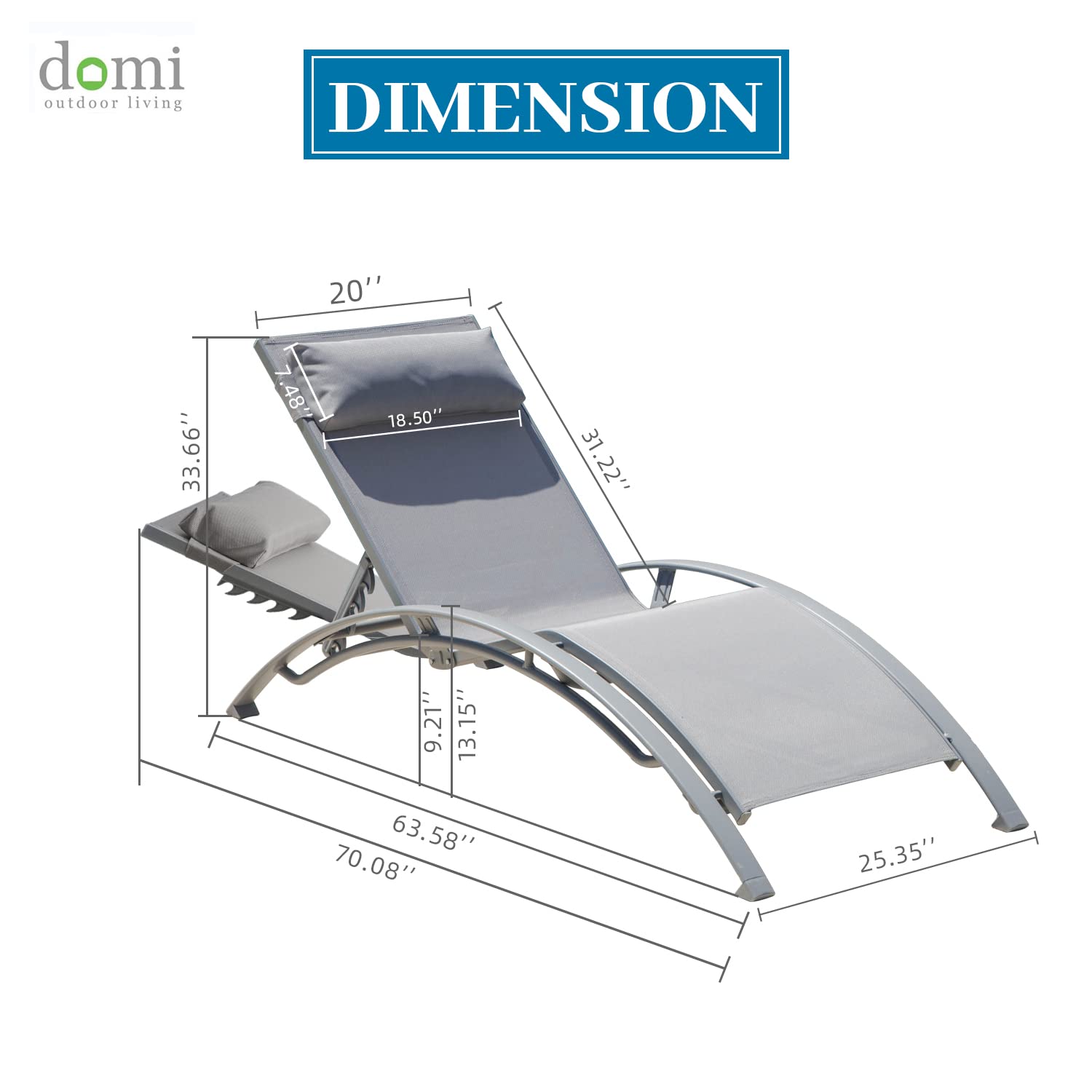 Premium Aluminum Lounge Chair Set of 2 - 5-Position Adjustable Outdoor Chaise Lounge for Poolside, Beach, Garden & Patio - Weather-Resistant Gray Patio Furniture for Relaxation & Sunbathing