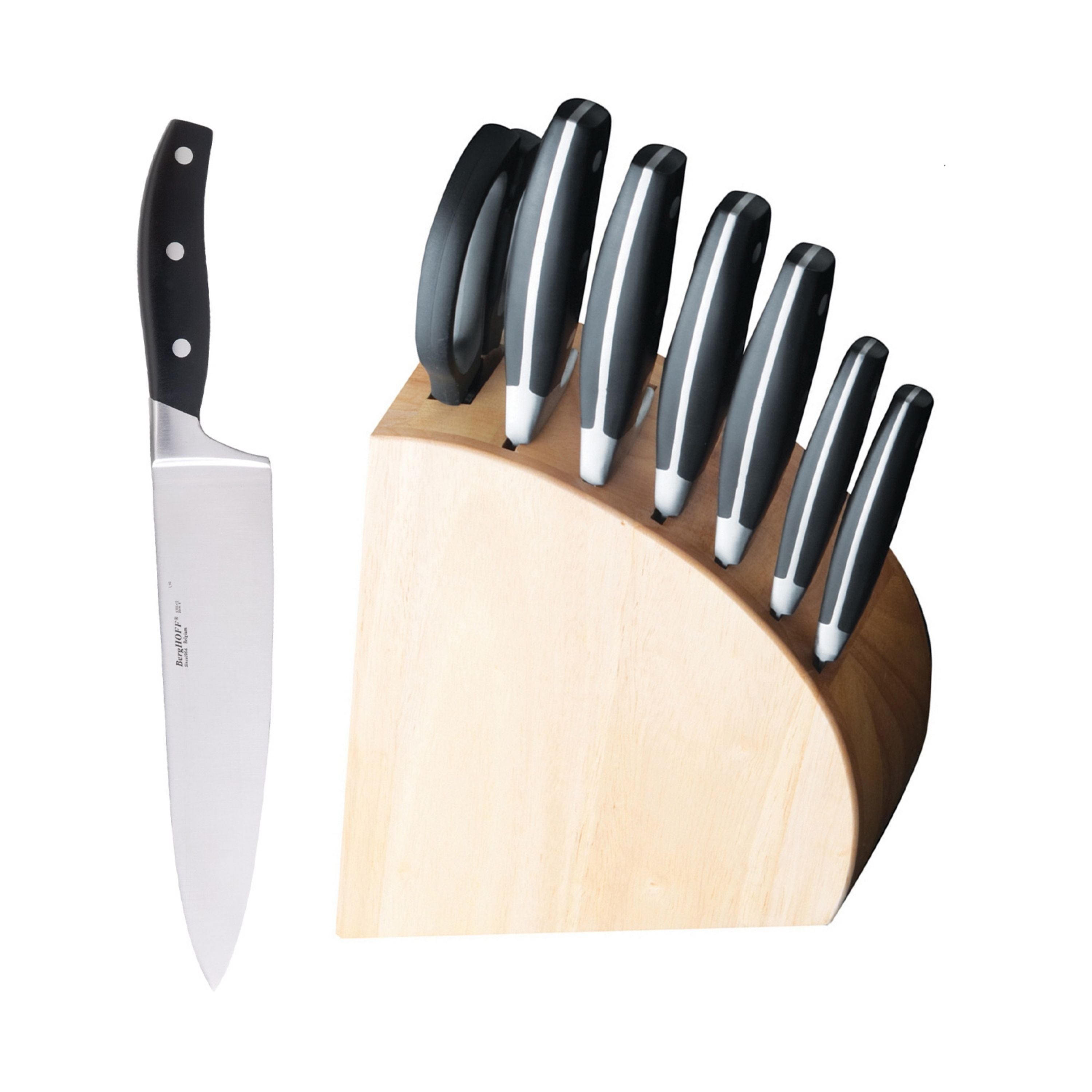 BergHOFF Forged 8-Piece Stainless Steel Knife Set with Wooden Block - Premium Kitchen Cutlery for Cooking, Slicing & Serving - Perfect for Home Chefs & Gourmet Dining