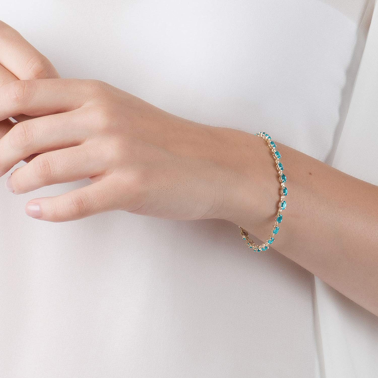 14K Solid Gold Tennis Bracelet with 5.5 Carat Blue Topaz - Elegant Jewelry for Women, Perfect for Weddings, Parties & Special Occasions