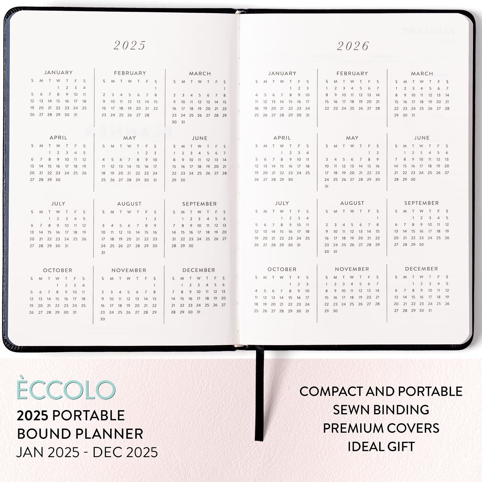 2025 Eccolo 12-Month Hardcover Planner - Yearly, Monthly & Weekly Organizer - Portable 5.25