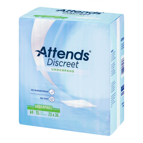 Attends Discreet Underpads - 23x36 Inch Disposable Absorbent Pads for Incontinence Protection | Waterproof Bed Pads for Adults & Elderly Care | Skin & Surface Protection for Home & Hospital Use