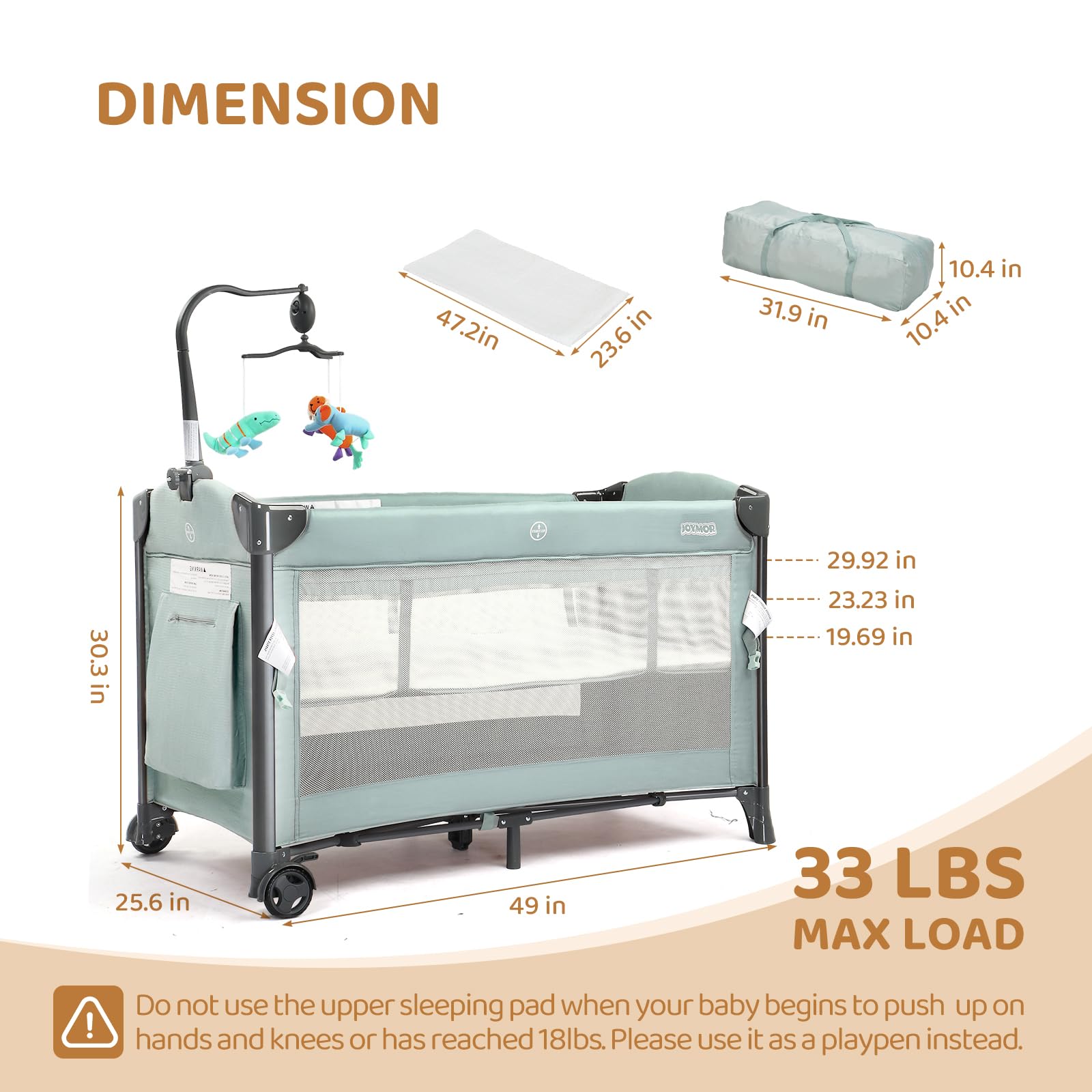 JOYMOR 3-in-1 Baby Bedside Bassinet & Sleeper with Mattress - Convertible to Playpen & Portable Travel Crib | Includes Toy, Wheels, Brake & Carry Bag | Perfect for Newborns, Nursery & On-the-Go Parents