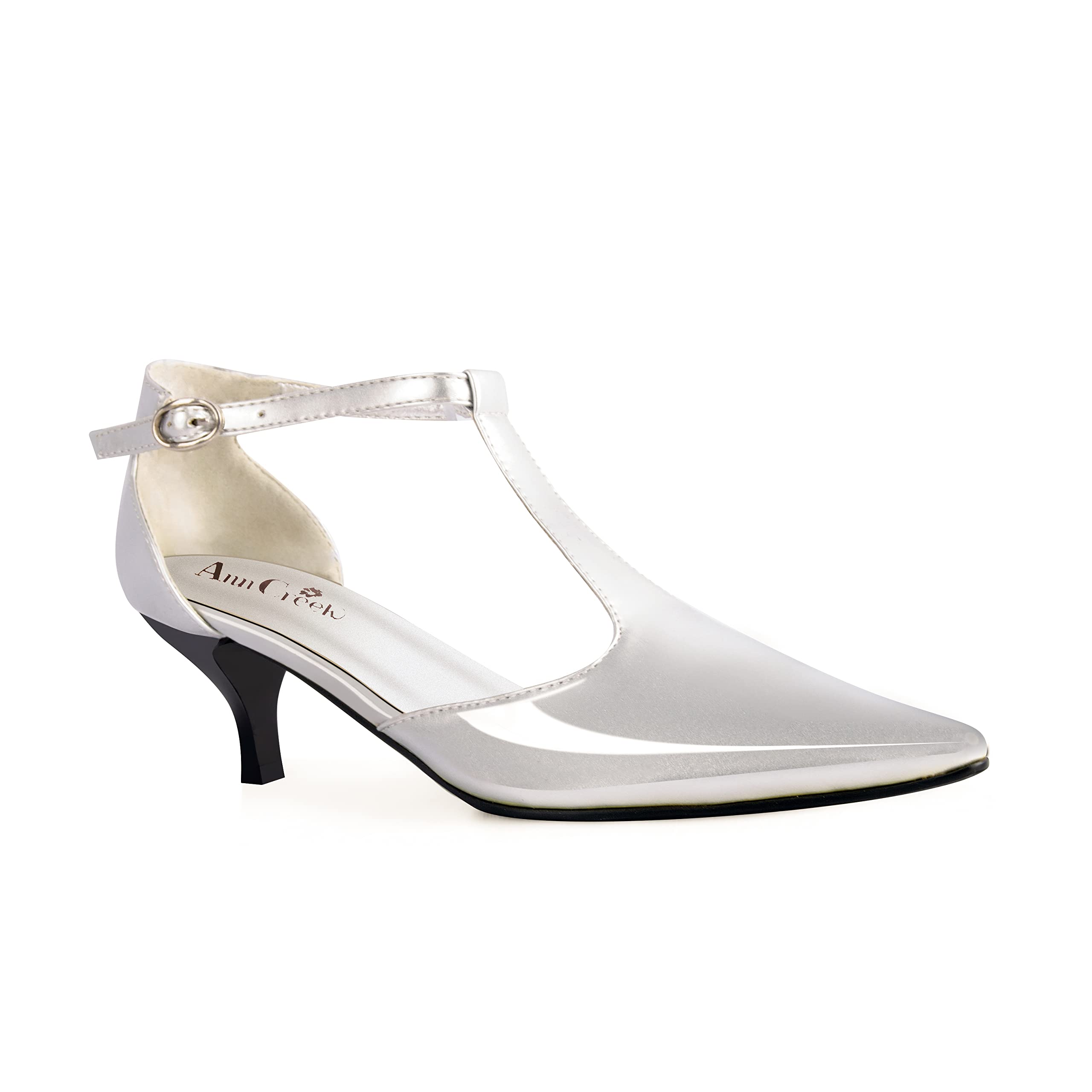 ANN CREEK Women's 'Merida' Kitten Heel T-Strap Sandals - Patent PU Dress Pumps for Women | Comfortable Wedding, Party & Office Shoes