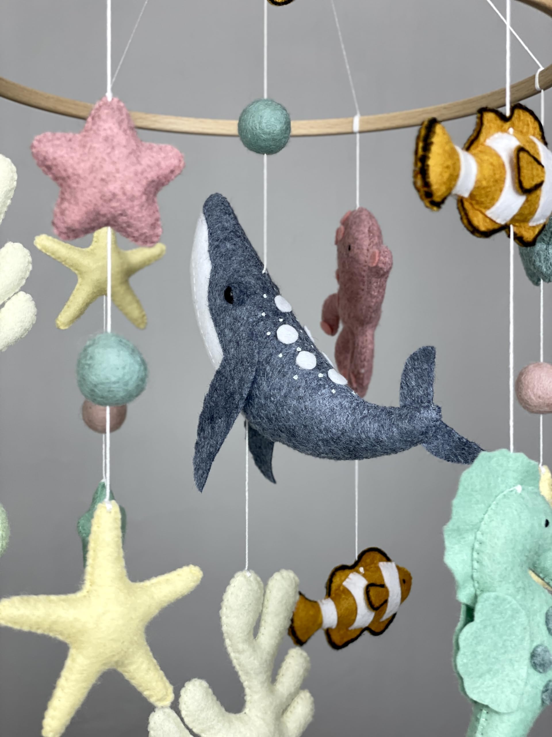 Ocean Themed Baby Crib Mobile - Handmade Felt Sea Animals Nursery Decor | Underwater Adventure Mobile for Newborns | Perfect Neutral Nautical Nursery Decor & Baby Shower Gift (Blue/White) - Ideal for Coastal, Beach or Ocean Inspired Nurseries