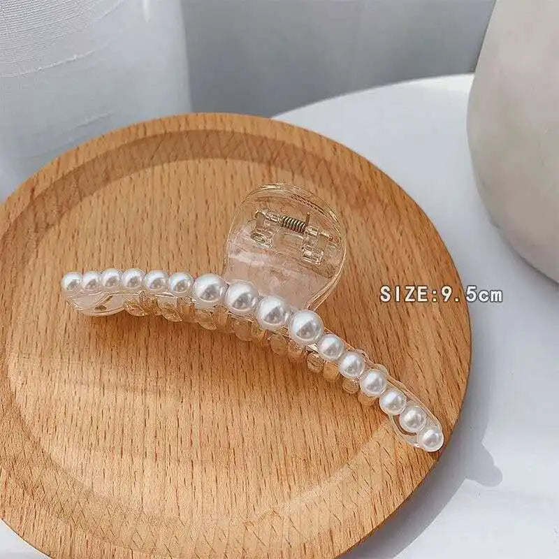Large Pearl Hair Clip for Women - Korean Style Shark Clip Metal Hair Claw - Elegant Hair Accessories for Updos, Ponytails & Special Occasions