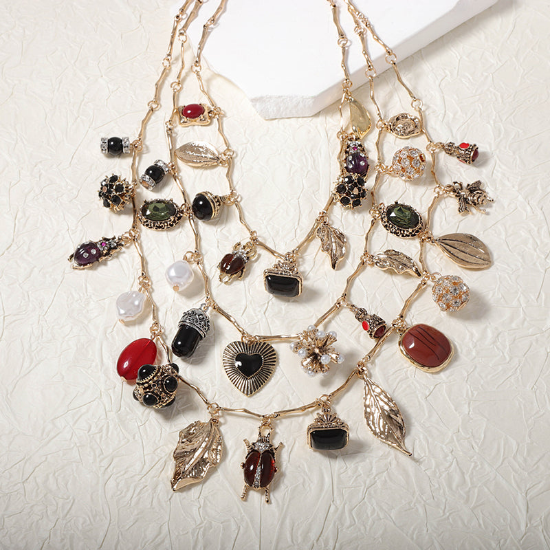 Vintage Multi-Layered Odd-Shaped Pendant Necklace for Women - Boho Chic Layered Statement Jewelry for Parties, Weddings & Everyday Wear
