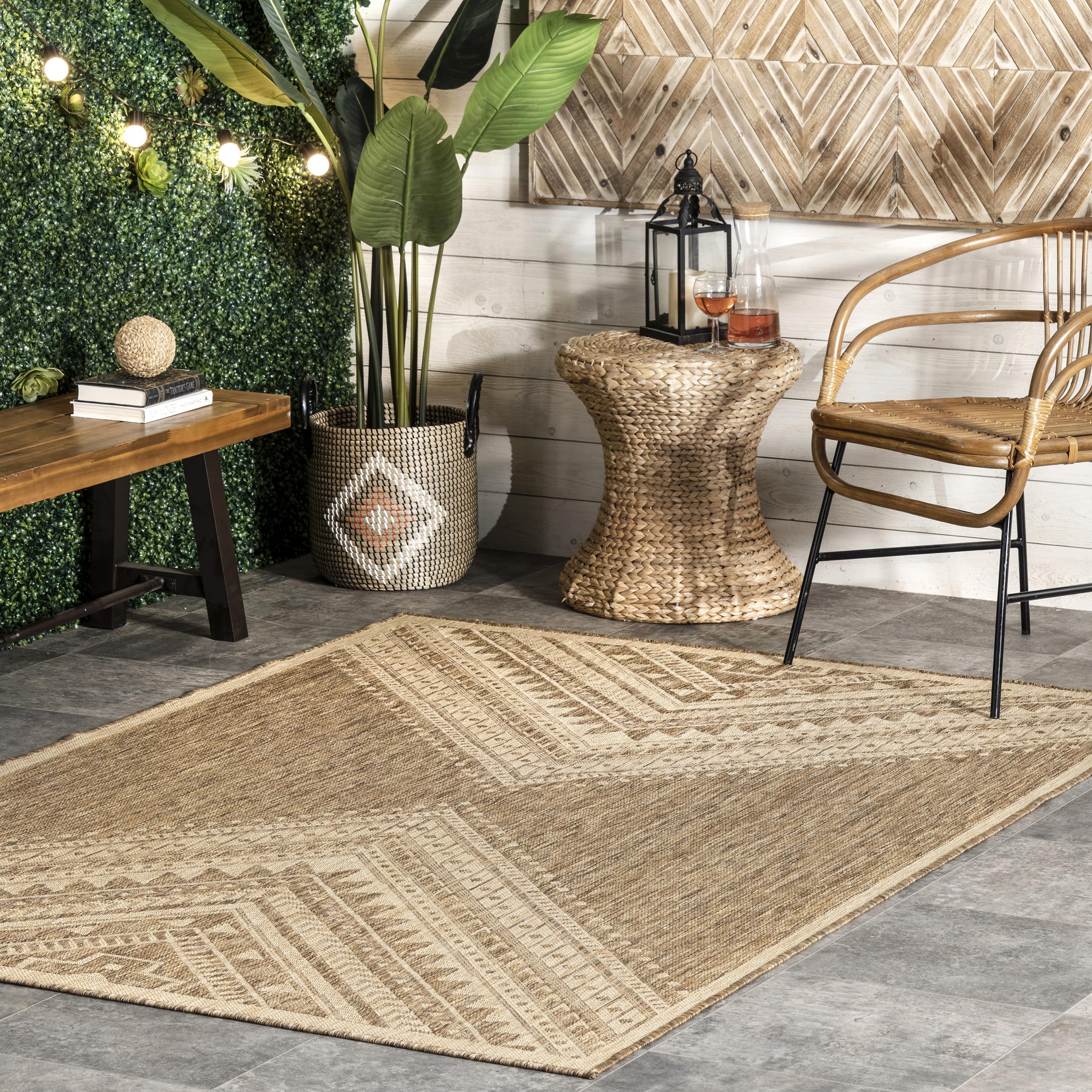 nuLOOM 5' x 8' Outdoor Performance Area Rug - Stain & Weather Resistant, High Traffic Patio & Balcony Rug in Landry Brown | Perfect for Outdoor Entertaining, Poolside Lounging & Garden Decor
