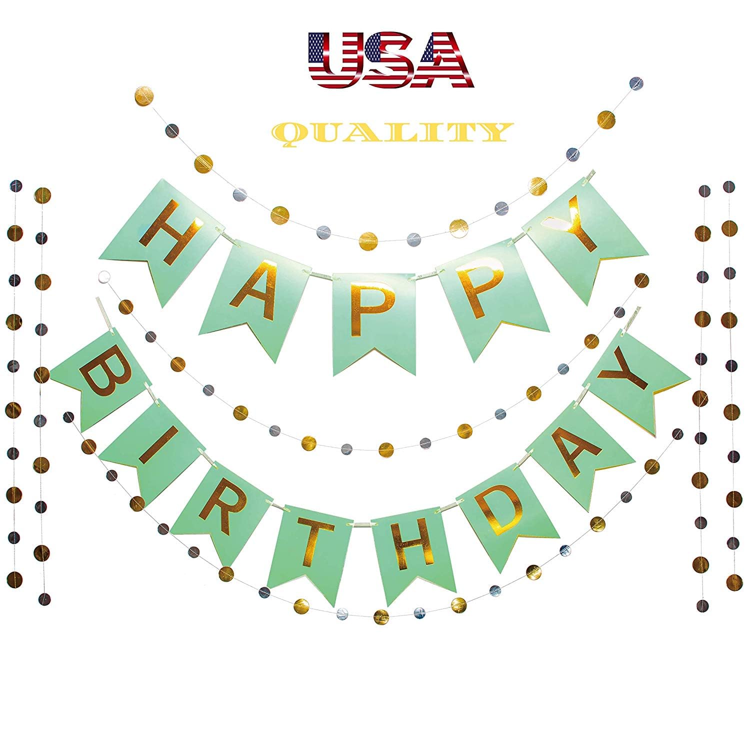 Happy Birthday Banner & Garland Set for Women - Green Bday Party Decorations - Perfect for Birthday Parties, Baby Showers & Special Celebrations