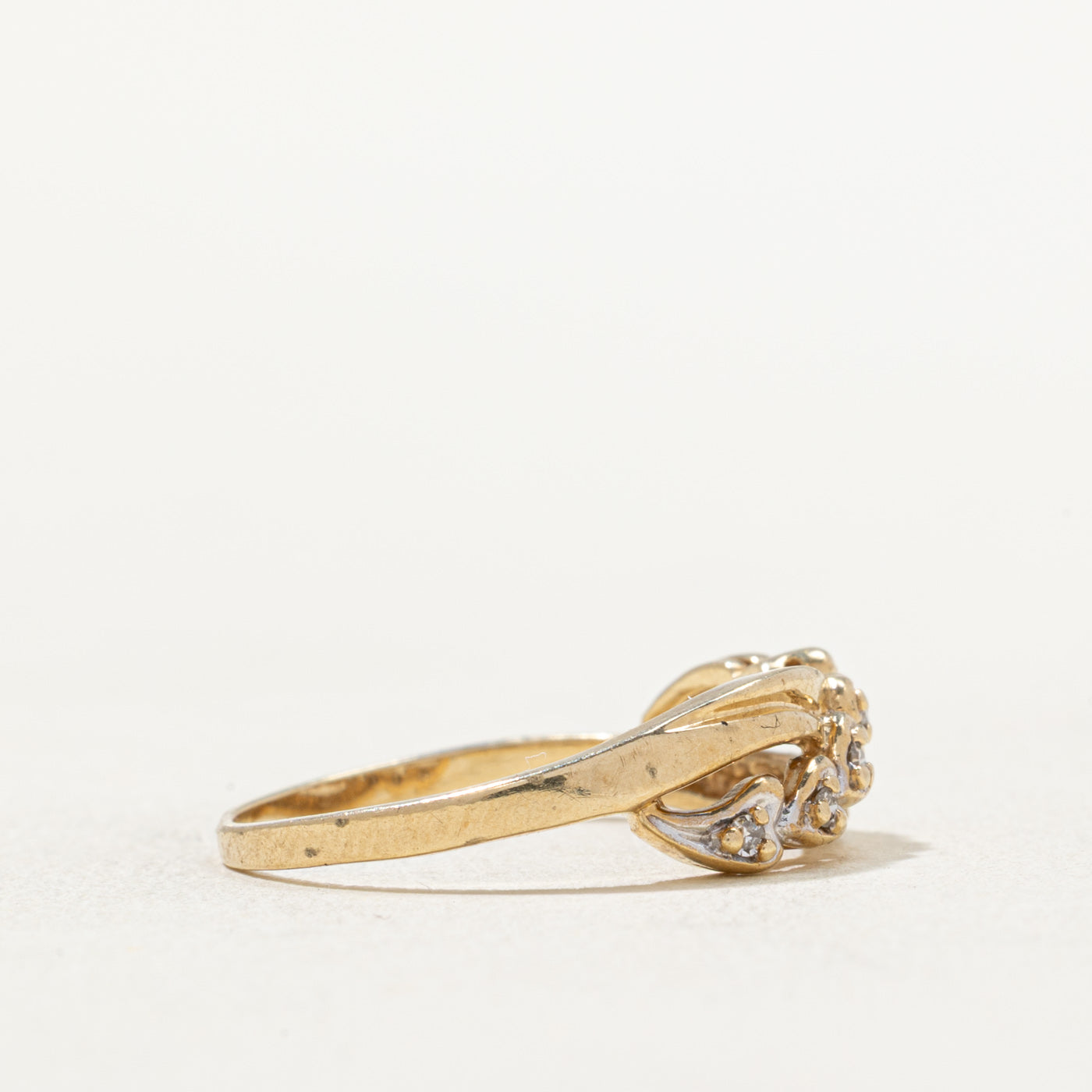 0.03ctw Diamond Heart Cross Over Ring - Size 6 | Elegant Stackable Ring for Women | Perfect for Valentine's Day, Anniversary & Everyday Wear