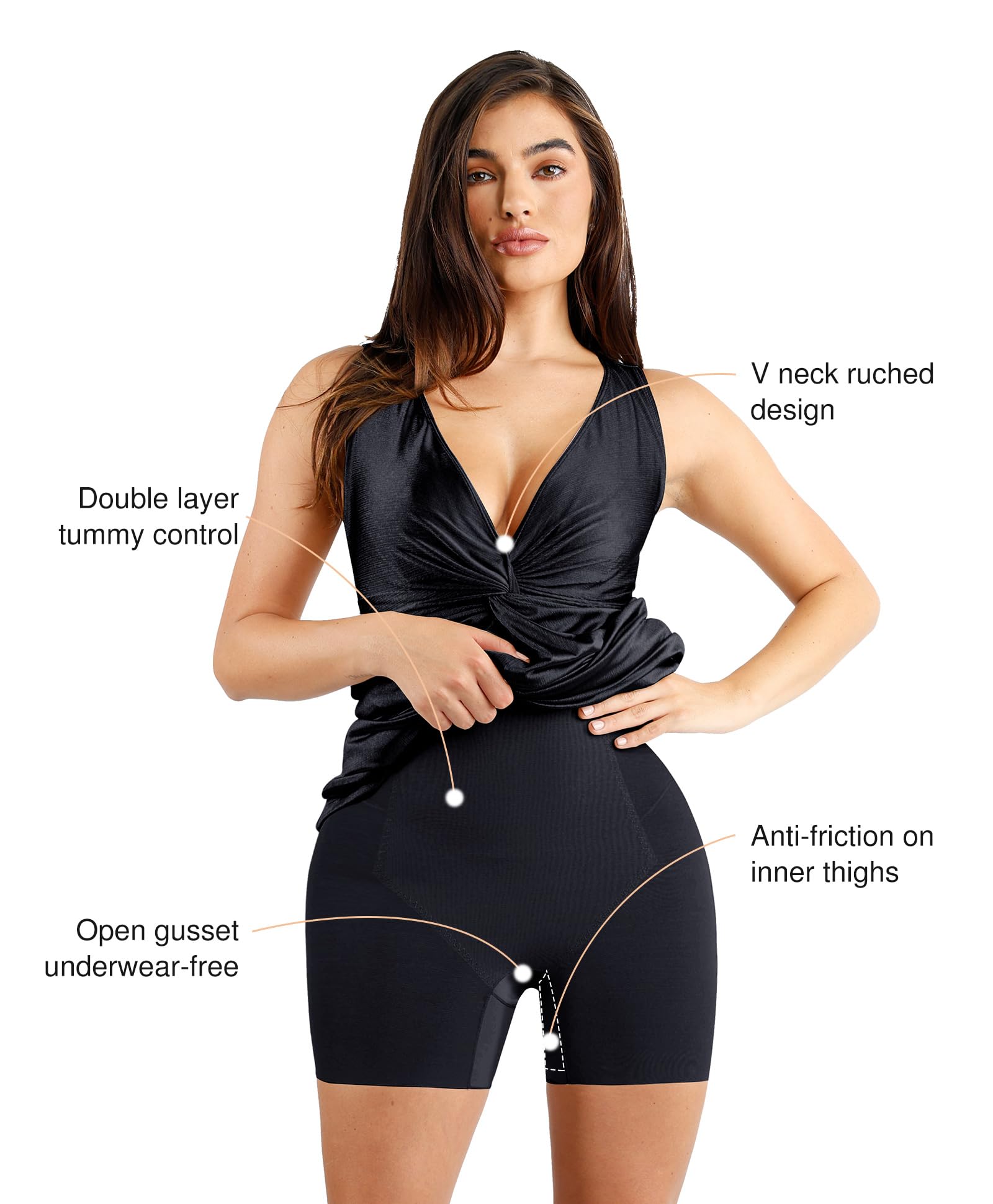 Popilush Shapewear Dress - Ruched Bodycon Maxi Dress with Deep V Neck & Built-in Shapewear, Sleeveless Formal Long Dress for Women | Perfect for Weddings, Parties & Evening Events