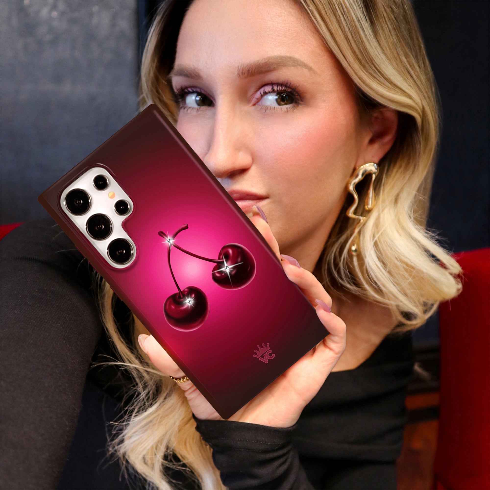 Samsung Galaxy Phone Case with Black Cherry Crystal Design - Elegant & Protective Cover for Everyday Use, Work, and Travel