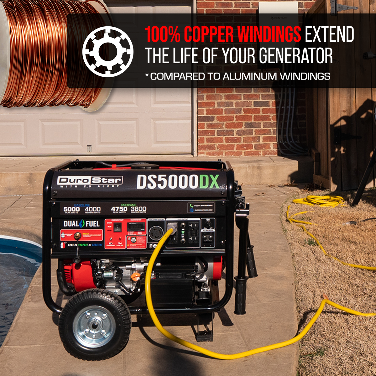 5,000 Watt Dual Fuel Portable Generator with CO Alert - Reliable Backup Power for Camping, Emergencies & Home Use