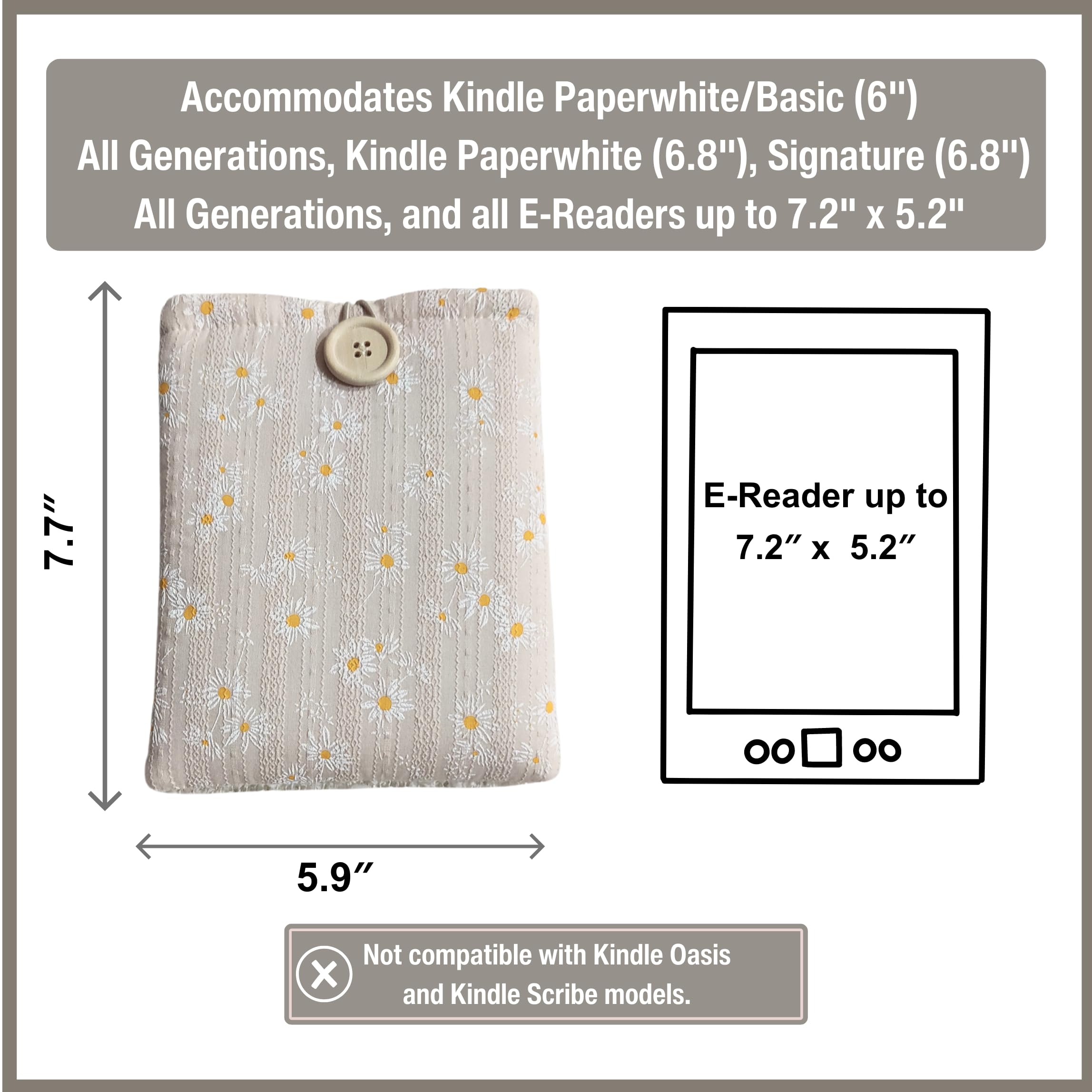 Floral Kindle Sleeve Case - Protective Padded Cotton Cover for Kindle Paperwhite (6'' & 6.8''), Basic, and Signature Edition - Perfect for Travel, Commuting, and Home Reading Protection