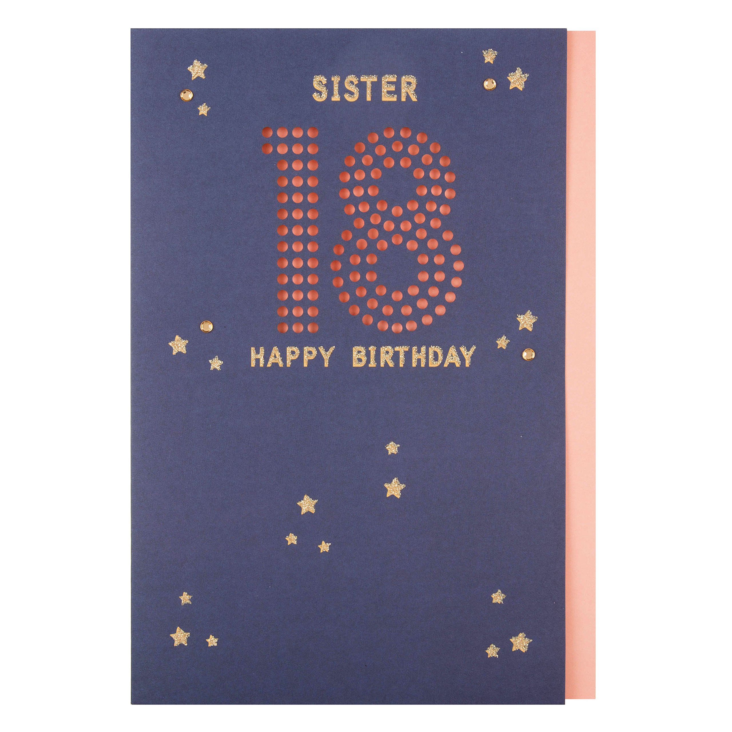 Hallmark Sister 18th Birthday Card - 'Congratulations' Greeting Card for Sister's Milestone Birthday - Perfect for Sweet 18 Celebrations, Graduation Gifts & Special Occasions