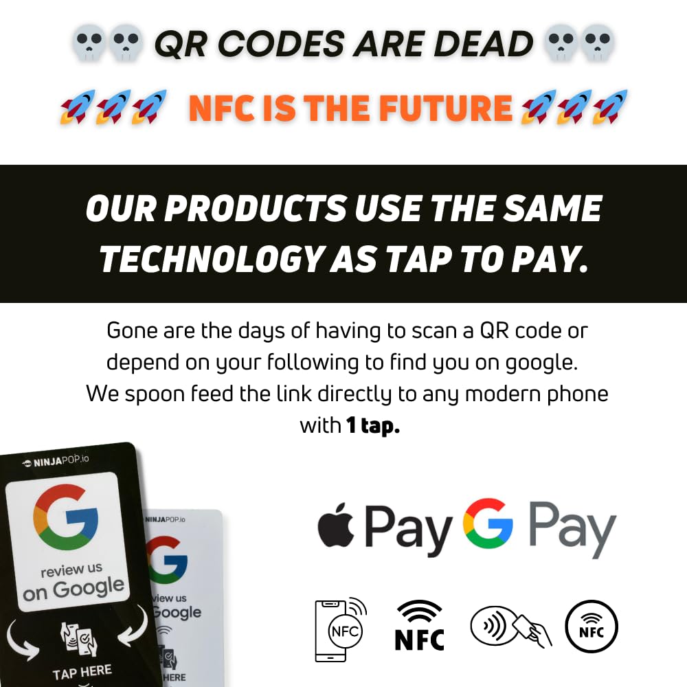 10 Pack Ninja Pop NFC Review Cards - Share Your Google Review Link Easily - Perfect for Businesses, Restaurants & Retail Stores to Boost Online Reviews