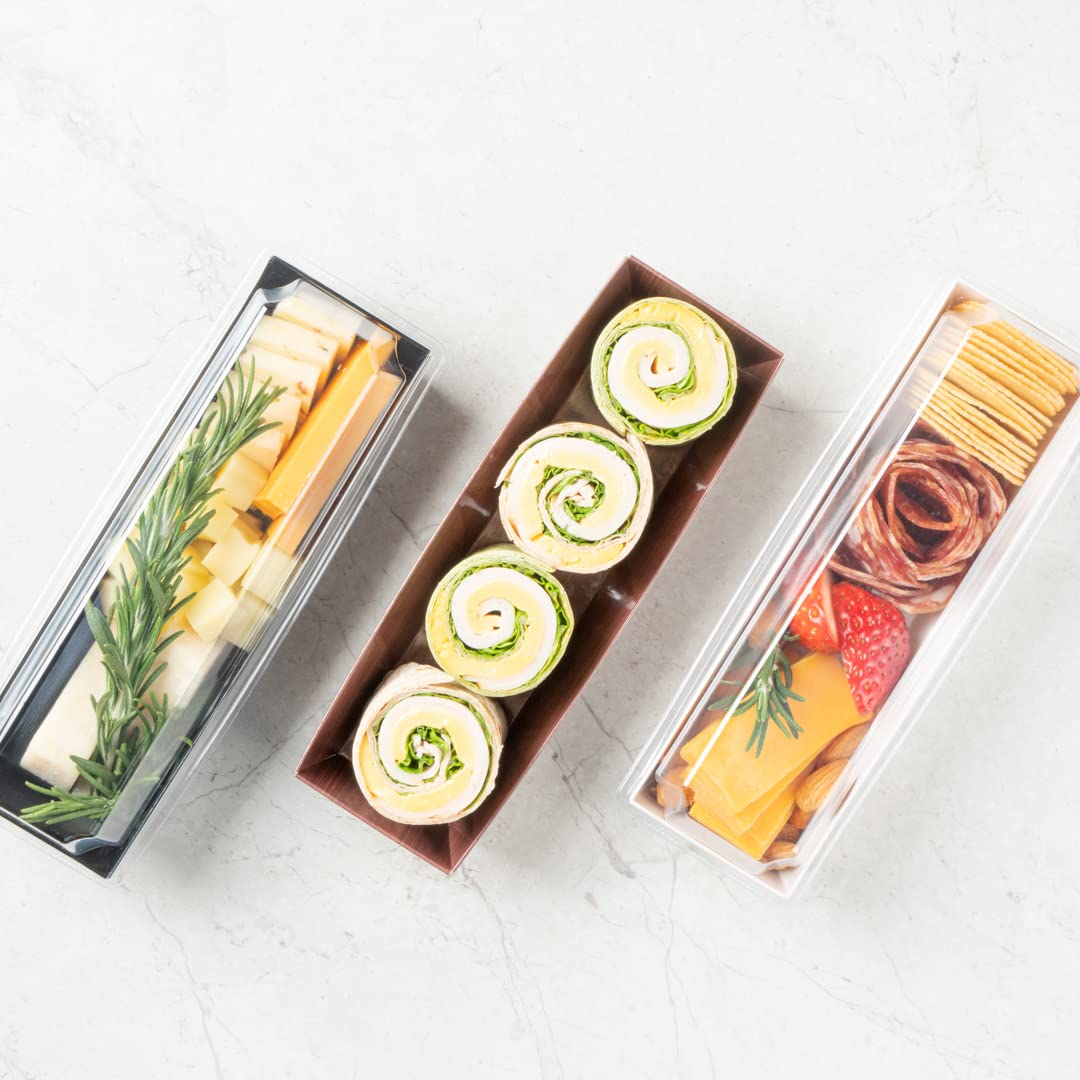 Restaurantware Matsuri Vision 6.5 x 1.7 x 1.4 Inch Disposable Sushi Trays - 100 Greaseproof Wood Grain Paper Sushi Containers for Appetizers, Desserts & Takeout (Lids Sold Separately) | Perfect for Japanese Restaurants, Catering & Food Delivery