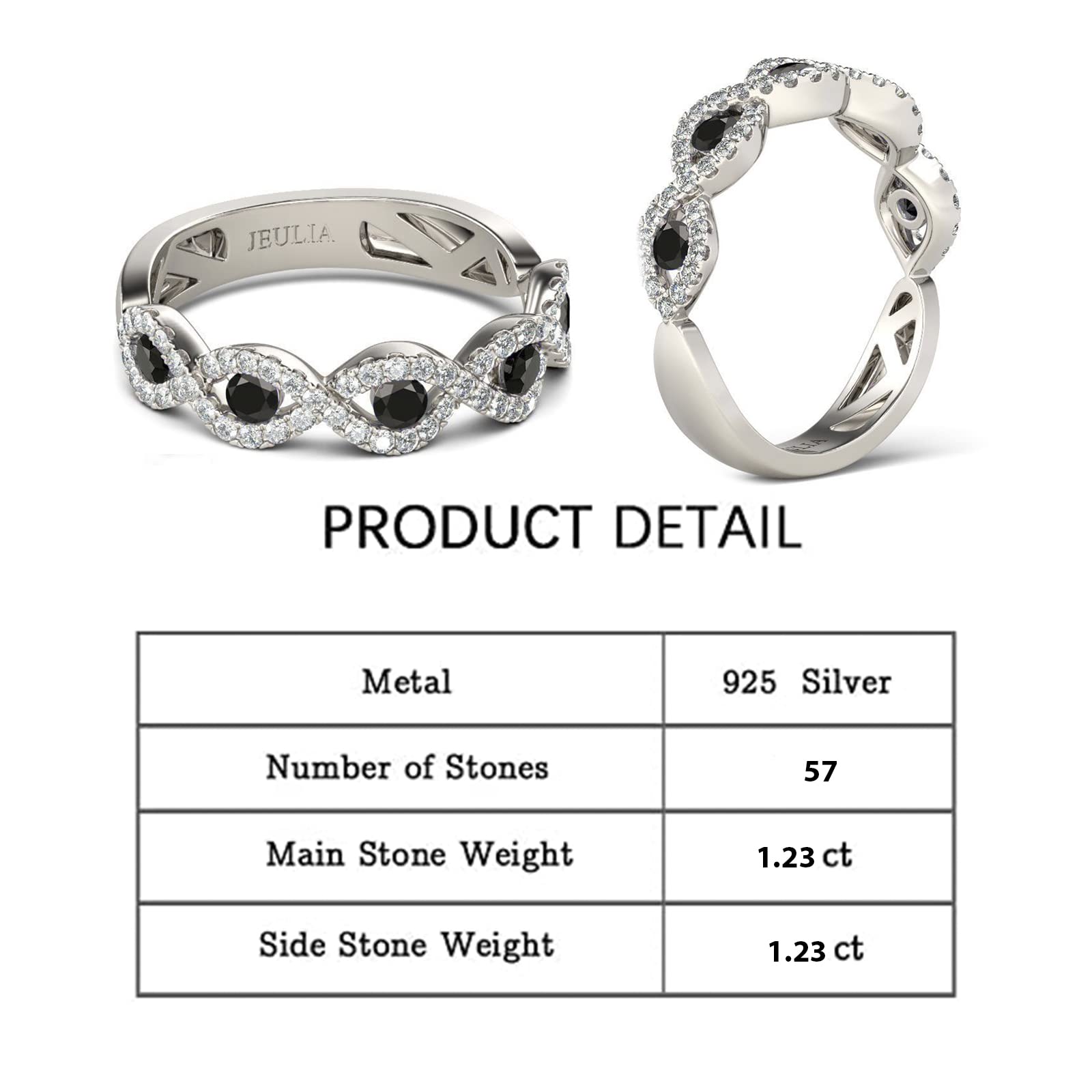 Jeulia Engraved Wedding Stackable Rings - Sterling Silver Band with Sapphire Blue & White Diamond Cubic Zirconia - Half Eternity Engagement, Promise & Anniversary Rings - Gift Box Included - Perfect for Proposals, Vows Renewal & Romantic Gifts