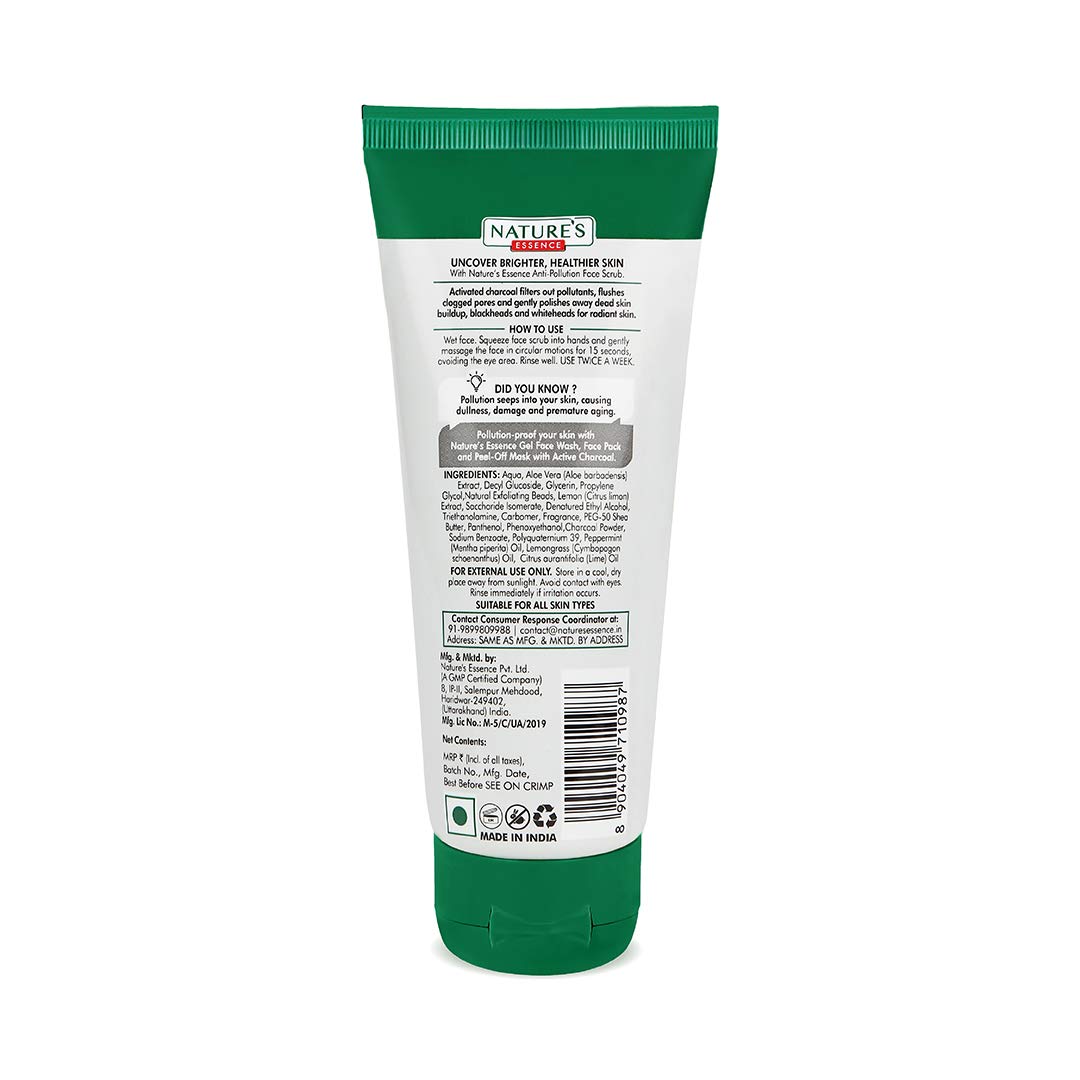 Nature's Essence Anti-Pollution Charcoal Face Scrub 50g - Deep Cleansing & Detoxifying Facial Exfoliator for Blackheads & Acne - Perfect for Daily Skincare Routine & Post-Workout Refresh