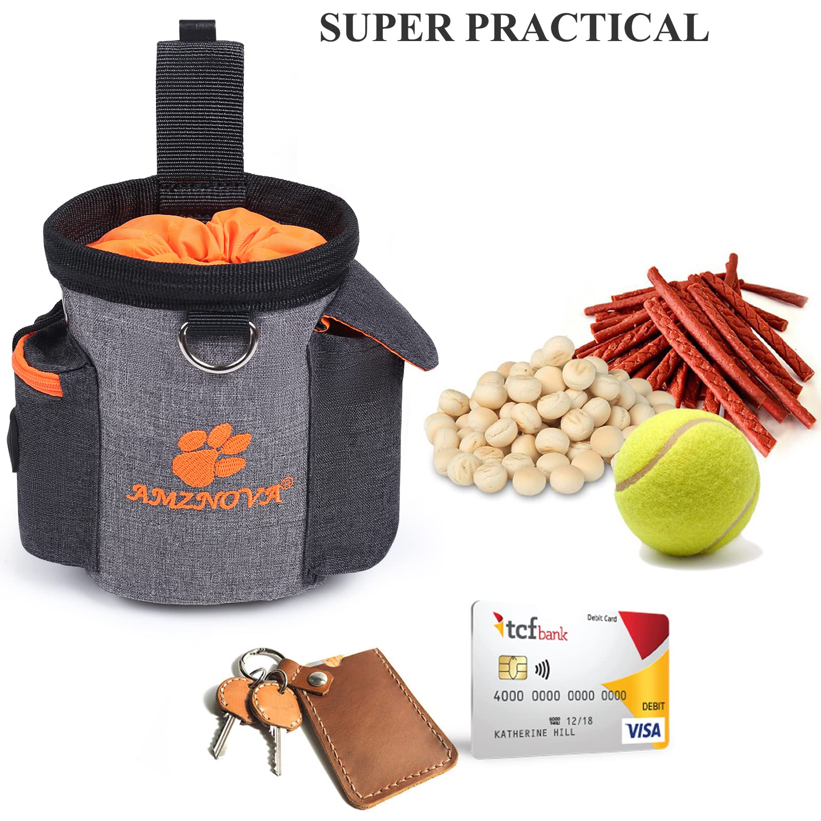 AMZNOVA Dog Training Treat Pouch with Built-in Poop Bag Dispenser - 3 Cup Capacity for Pet Treats, Kibble & Toys - Heather Grey - Perfect for Outdoor Walks, Obedience Training & Pet Care Essentials