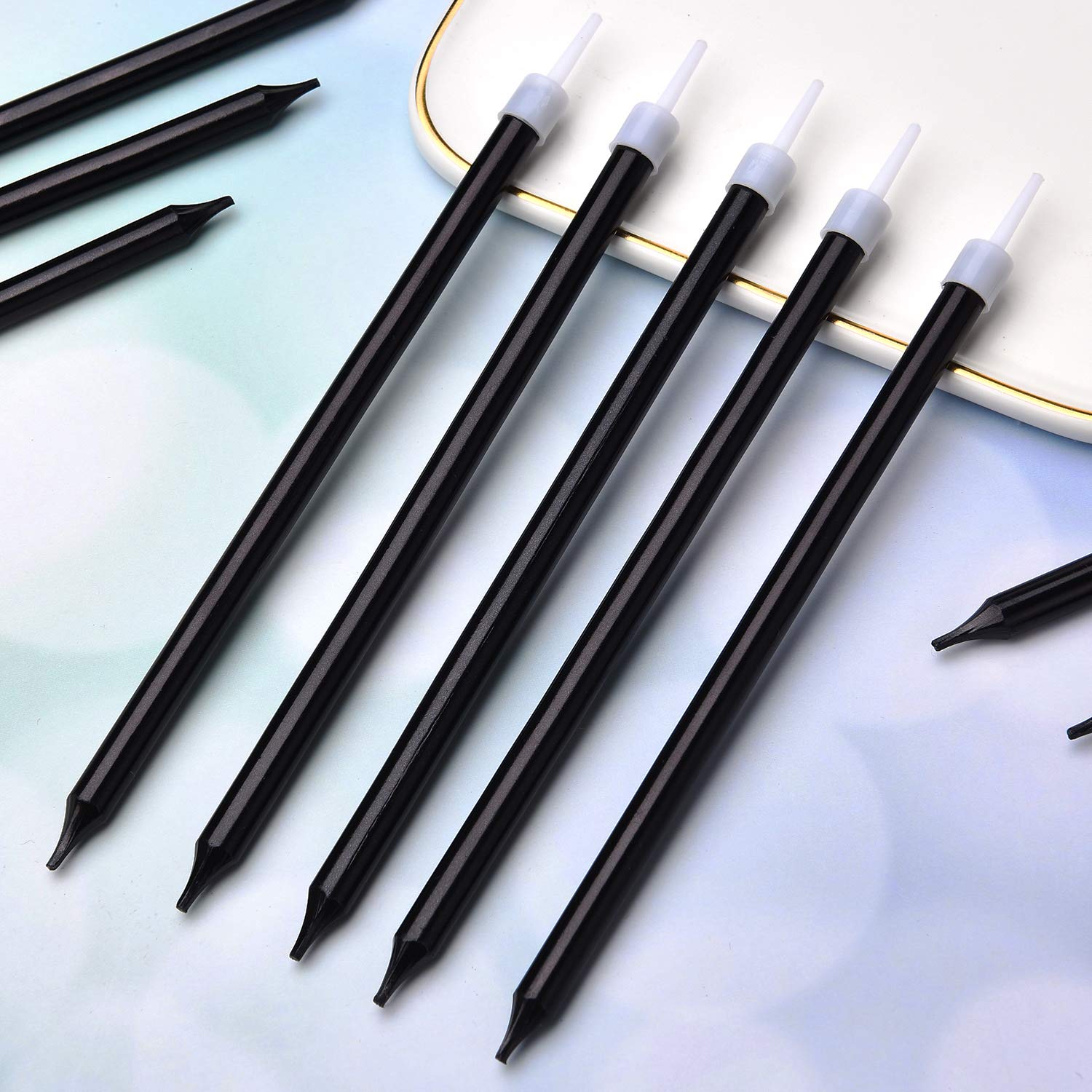 50 Pcs Black Birthday Cake Candles - Slim Long Cupcake Candles with Holders | Perfect for Birthday Cakes, Wedding Cakes, Party Desserts & Celebration Decorations