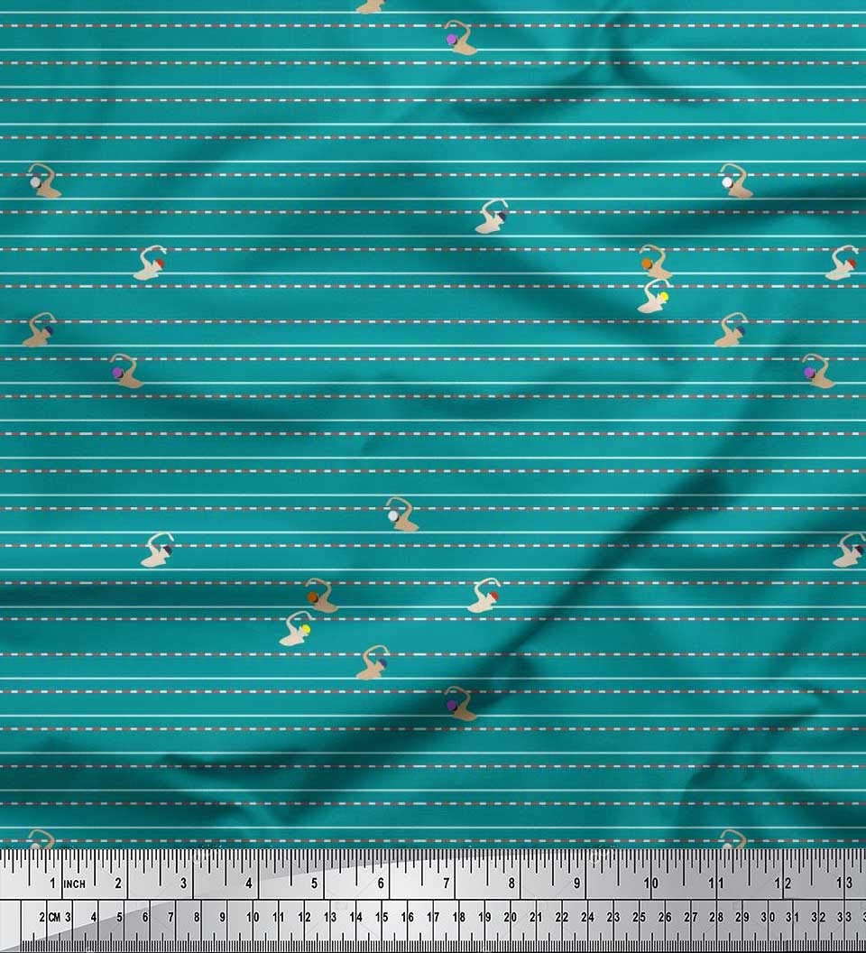 Soimoi Green Silk Fabric by The Yard - 42 Inch Wide - Swimming Pool Race Sports Print - Perfect for Swimwear, Activewear & Poolside Decor