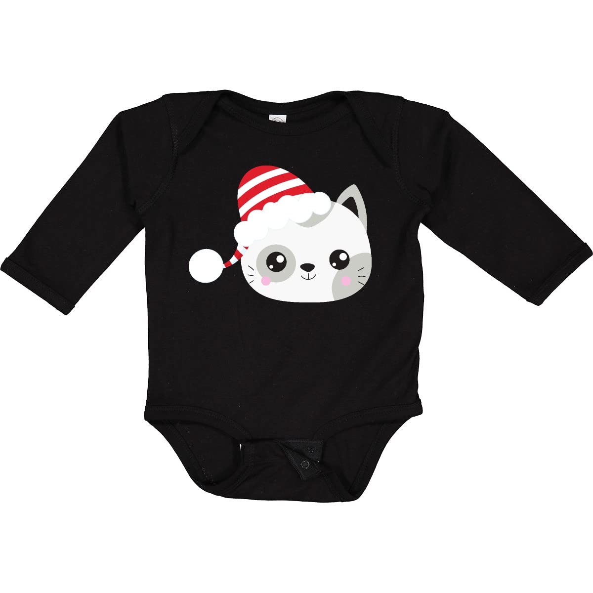 Inktastic Christmas Cat with Santa Hat - Cute Holiday Cat Long Sleeve Bodysuit for Babies & Toddlers - Perfect for Christmas Photos, Family Gatherings & Festive Celebrations