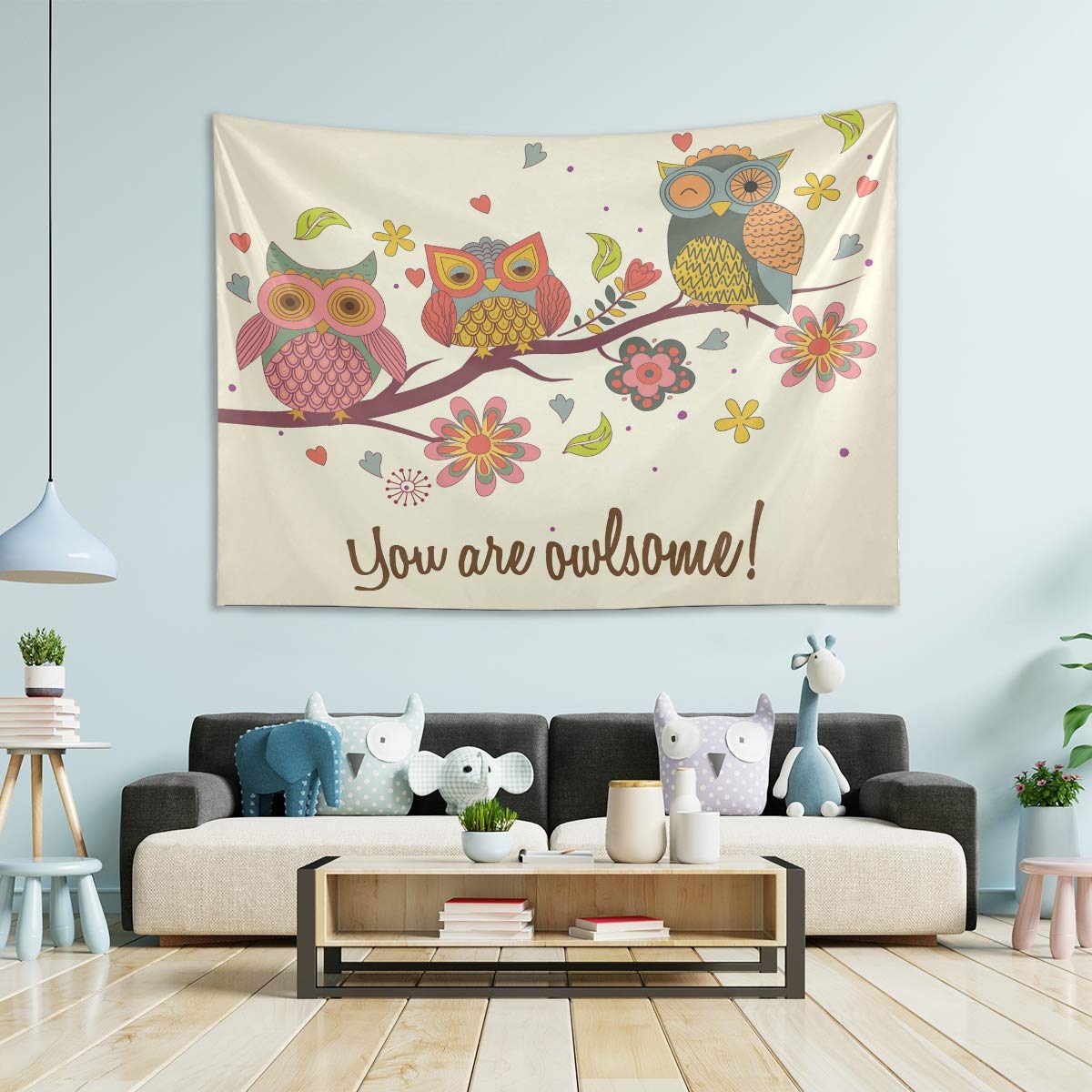 Cute Owls Tree Bird Large Wall Tapestry - 60x50 Inch Bohemian Home Decor for Bedroom & Living Room | Perfect for Dorm, Nursery, or Meditation Space