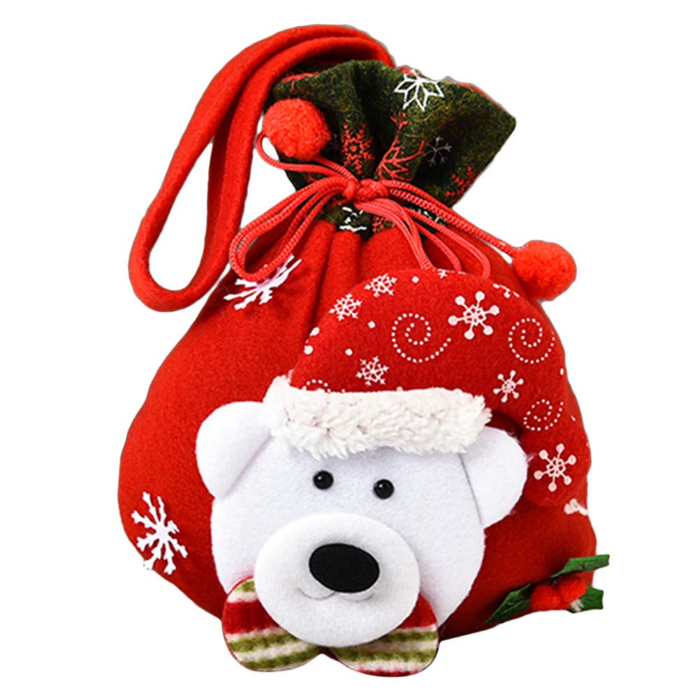 Santa Claus Christmas Decorations - Red Bear Snowman Cloth Gift Bags with Handles for Cookies & Candy | Merry Christmas Drawstring Bags for Home & Party Decor | Perfect for Holiday Gifting, Cookie Exchange & Festive Celebrations