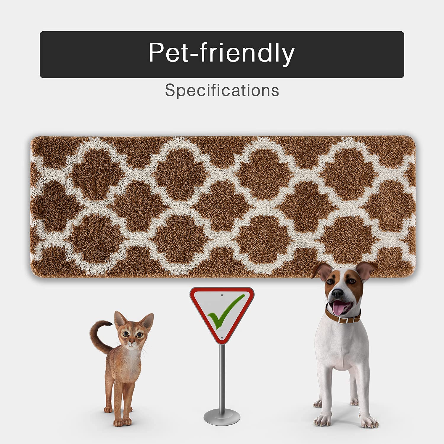 Wunderlin Soft Trellis Non-Slip Washable Kitchen Runner Rugs Set of 2 - Brown, Anti-Skid Floor Mat for Kitchen, Dining Room & High Traffic Areas